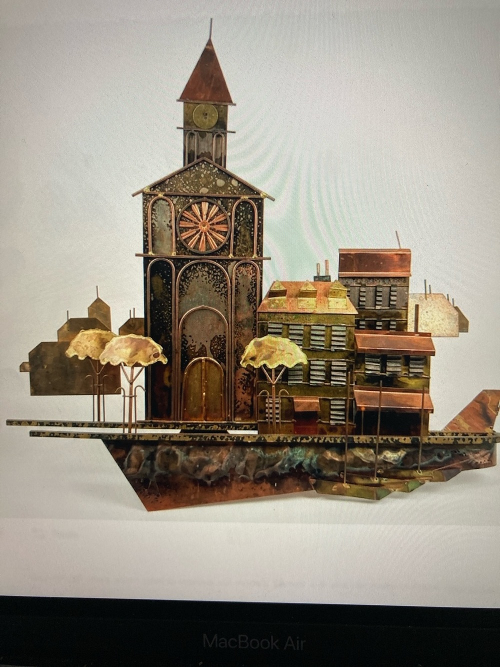 Vintage Curtis Jeré Signed Brutalist Church & Village Metal Wall Art 1970s